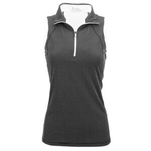 LOPEZ "Zone" Delux Dri Golf Sleeveless Polo. Mini polkadot. Zip neck. Medium.